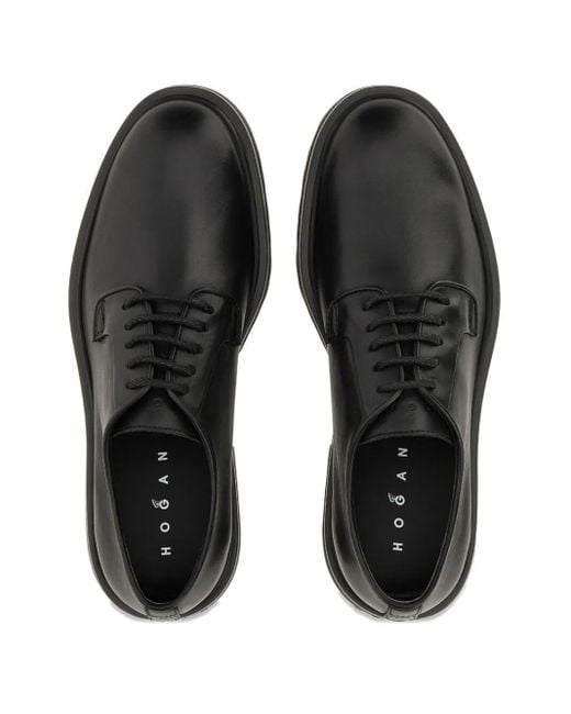 Hogan Black Flat Shoes Leather for men