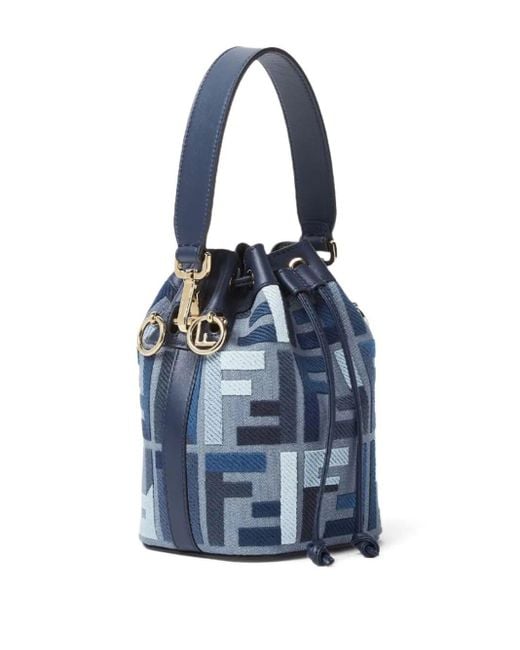 Fendi Blue 'Mon Tresor Mini' Bucket Bag With Drawstring Closure And Al
