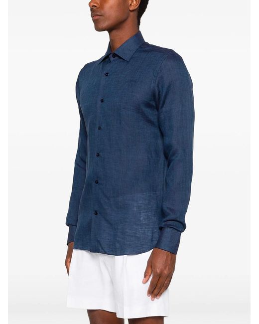 Borriello Blue Linen Long-slevee Shirt for men
