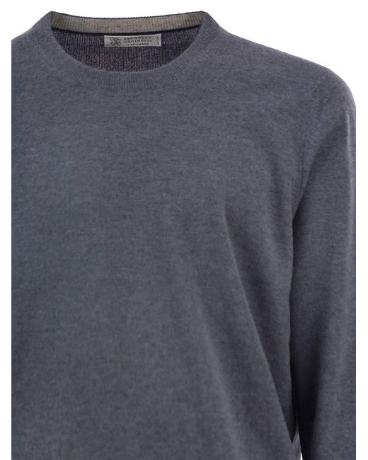 Brunello Cucinelli Gray Cashmere Crew Neck Sweater for men