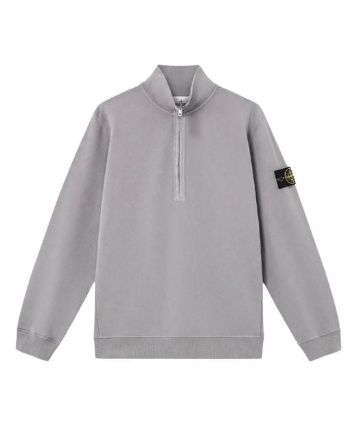 Stone Island Gray Sweatshirt Regular Fit With Short Zip And Ribbed Inserts for men