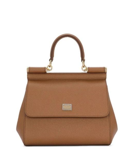 Dolce & Gabbana Brown Small Sicily Hand Bag In Dauphine Calf Leather