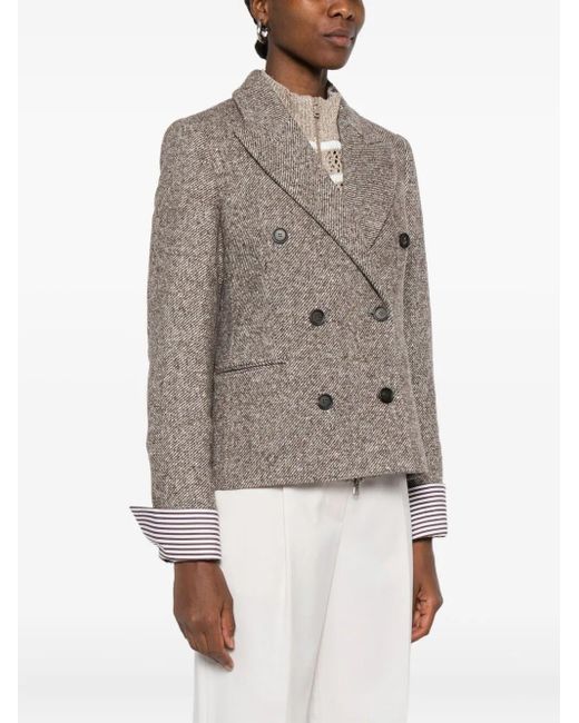 Brunello Cucinelli Brown Double-Breasted Wool Short Coat