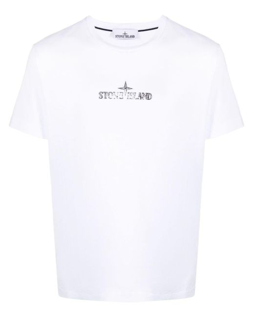 Stone Island White Stamp One Logo Print T-Shirt for men