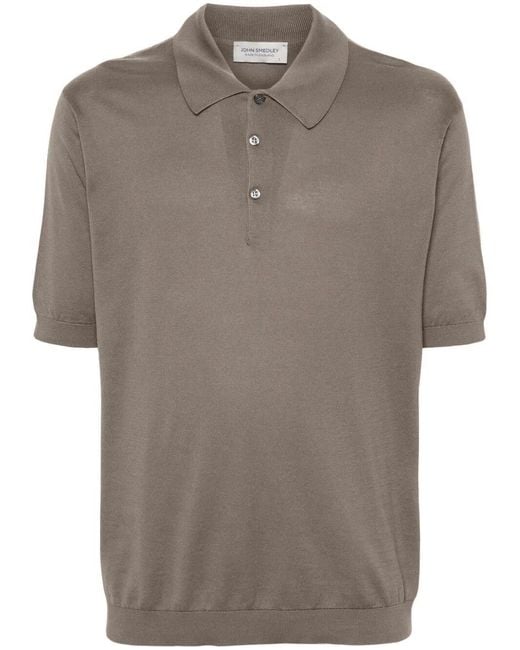 John Smedley Brown Isis Fine Knit Cotton Polo Shirt for men