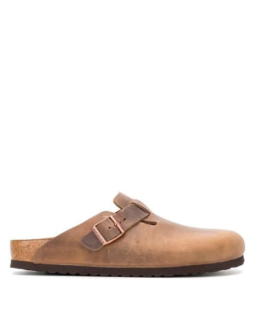 Birkenstock Brown Boston Oiled Leather Slippers for men