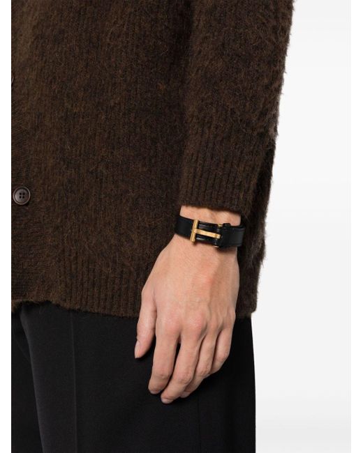 Tom Ford Black T-Hinge Leather Bracelet for men
