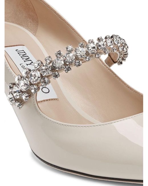 Jimmy Choo Natural Patent Leather Pumps With Swarovski Crystals