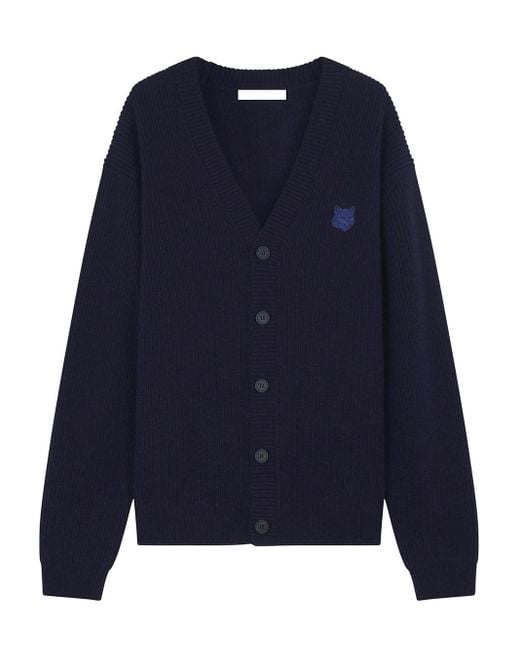 Maison Kitsuné Blue Bold Fox Head Patch Ribbed Cardigan for men