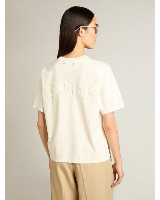 Golden Goose Deluxe Brand White Aged-Effect Cotton T-Shirt With Reverse Logo On The Back
