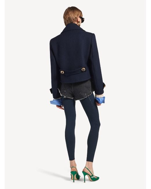 Balenciaga Blue Cropped Wool Caban