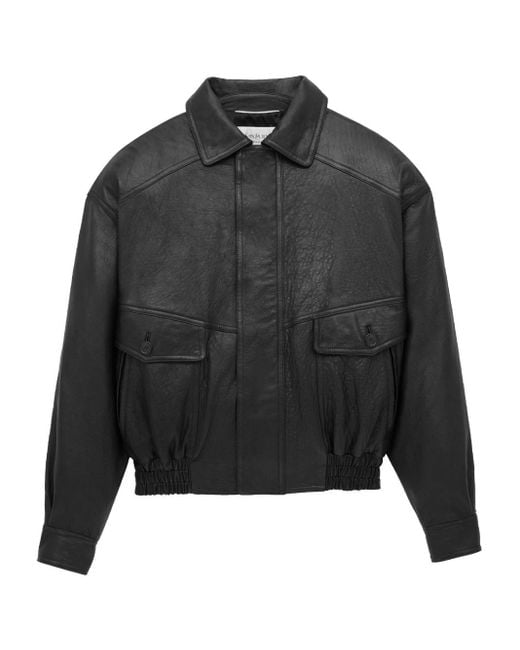 Saint Laurent Black Bomber Jacket In Bubbled Lambskin With Zip for men