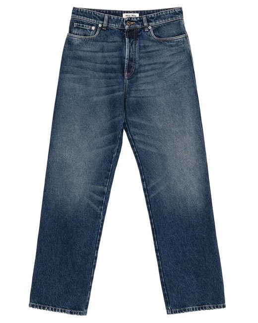 Miu Miu Blue Boyfriend Five-Pocket Denim Pants