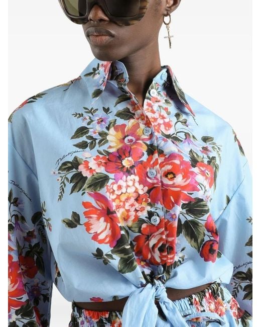 Dolce & Gabbana Blue Flower Print Cotton Shirt