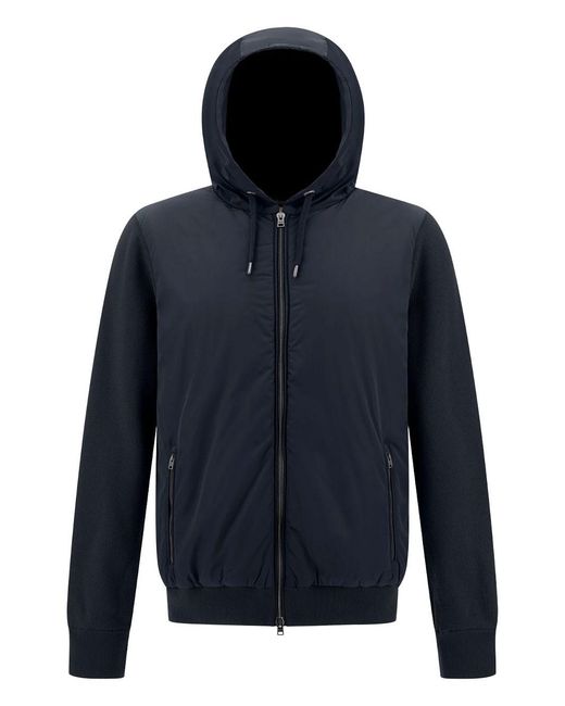 Herno Blue Piqué Knit And Nylon Jacket for men
