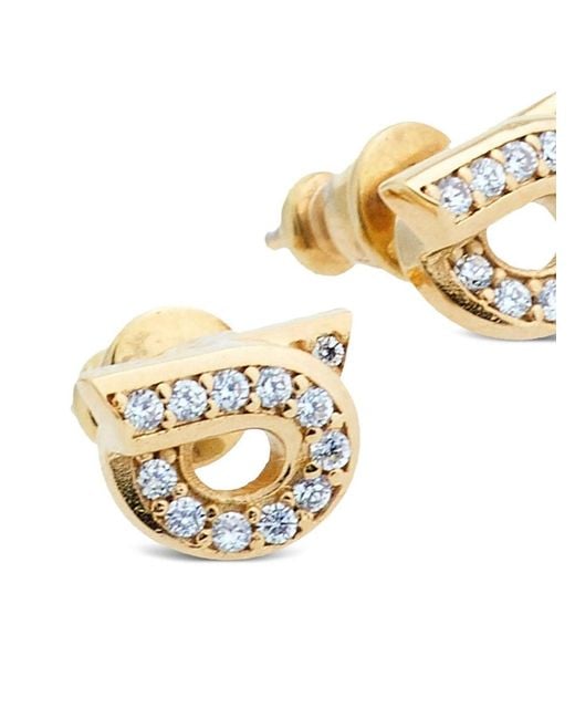 Ferragamo Metallic Gancini Earrings With Rhinestones (S)
