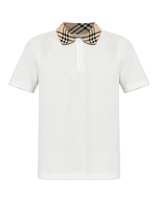Burberry White Shirt Collar Polo for men