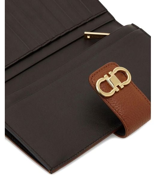 Ferragamo Brown Grained Leather Continental Wallet