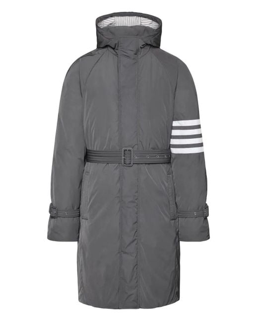 Thom Browne Gray Poly Twill 4-bar Hooded Down Parka With Belt for men