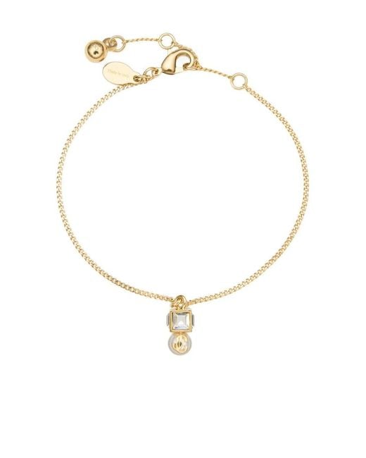Jimmy Choo White Metal Jc Pearl Cube Bracelet With Pearl And Crystal Cube