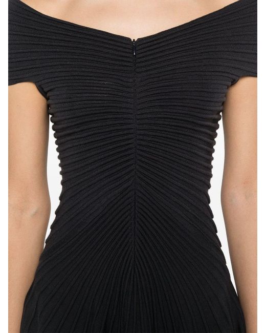 Alaïa Black V-Neck Midweight Knit Wool Mini Dress