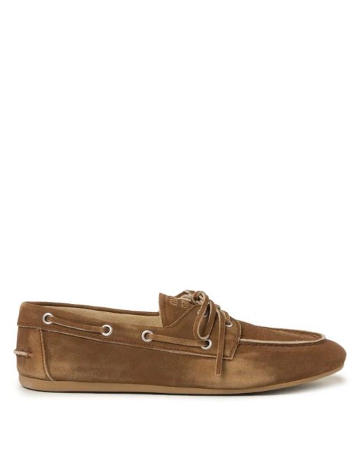 Miu Miu Brown Logo-Embossed Suede Loafers