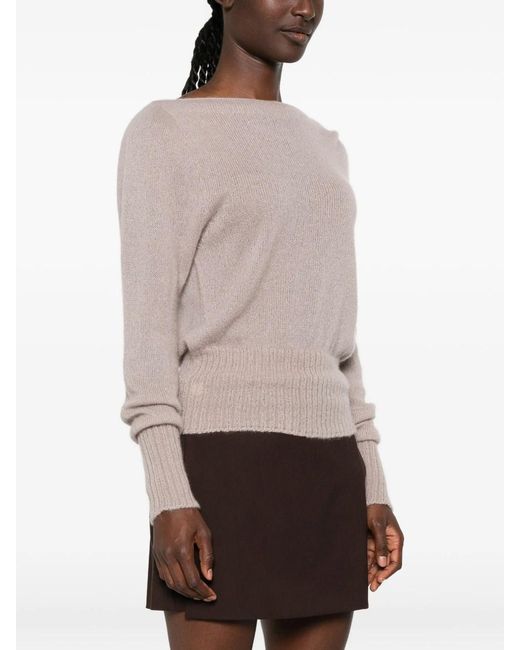 Tom Ford Natural Long Sleeve Sweater With Boat Neck And Metal Plate