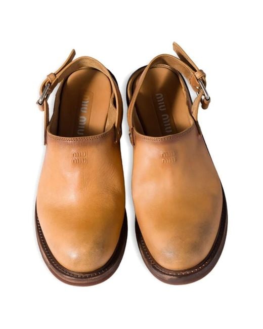 Miu Miu Brown Foule Leather Clogs