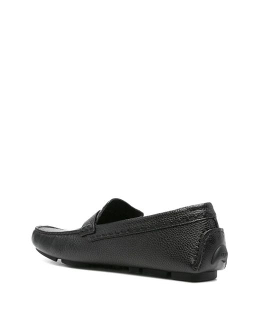 Fendi Black Leather Logo-Plaque Loafers for men