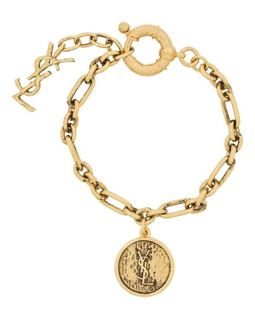 Saint Laurent Metallic Metal Bracelet With Cassandre Medallion