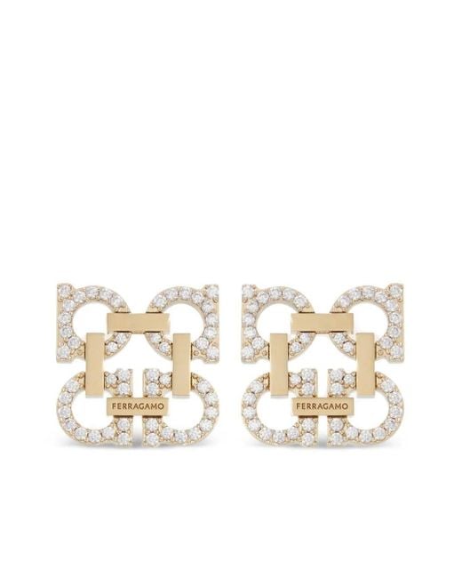 Ferragamo Natural Crystal Embellished Four Gancini Clip On Earrings Accessories