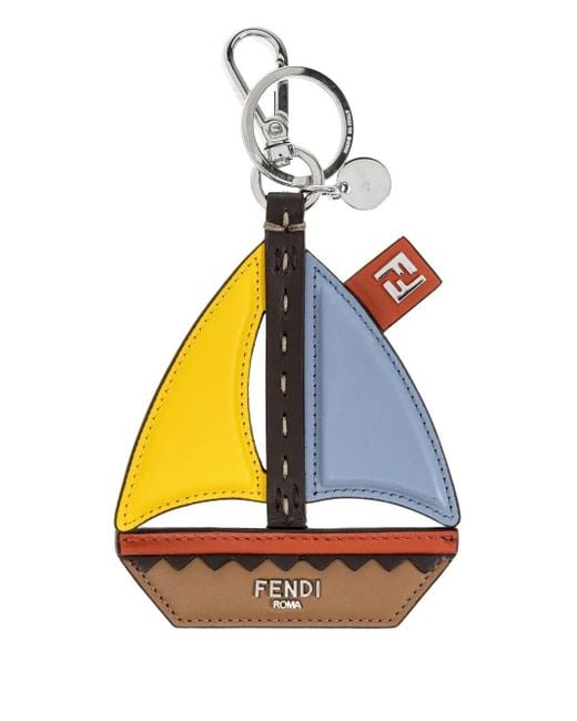 Fendi Blue Sailboat Leather Keyring for men