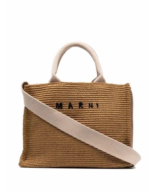 Marni Brown Raffia-Effect Small Tote Bag