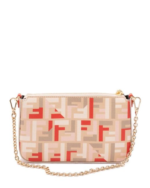 Fendi Pink Ff Fabric Baguette Pouch With Chain