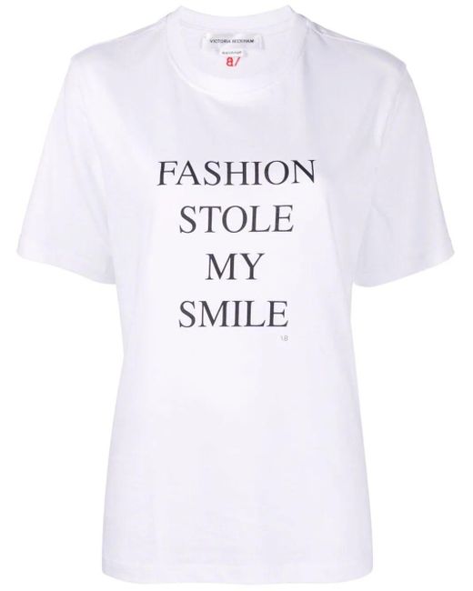 Victoria Beckham White Victoria Beckham Slogan Cotton T-shirt