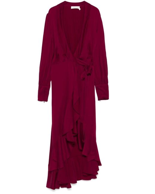 Zimmermann Red Silk Wrap Midi Dress