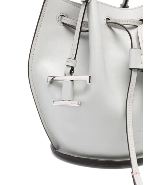 Tod's Gray Logo-Charm Leather Mini Bucket Bags