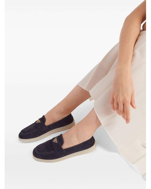 Prada Suede Triangle Loafers in Blue Lyst UK