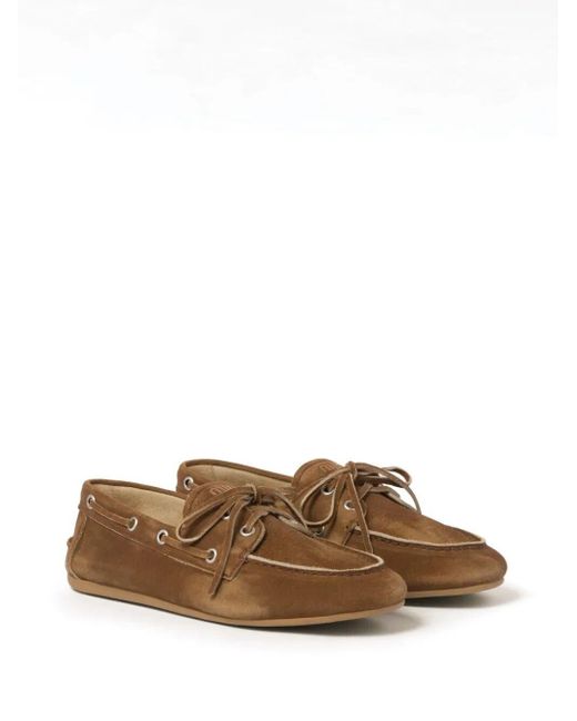Miu Miu Brown Logo-Embossed Suede Loafers