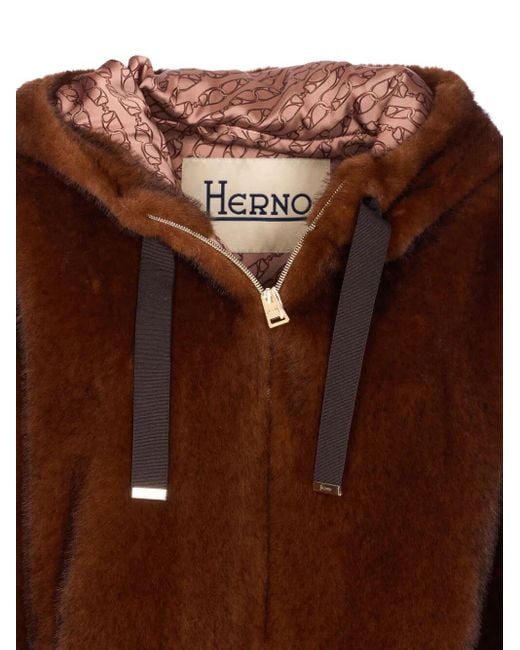 Herno Brown Soft Faux-fur Hooded Jacket