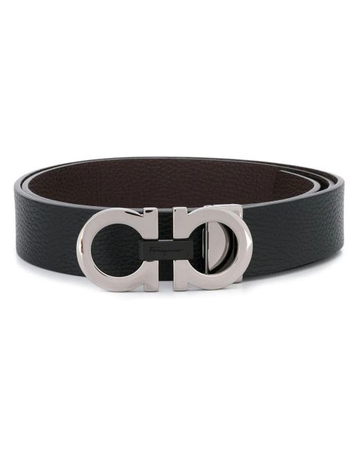 Ferragamo Black Reversible Leather Gancini Buckle Belt for men