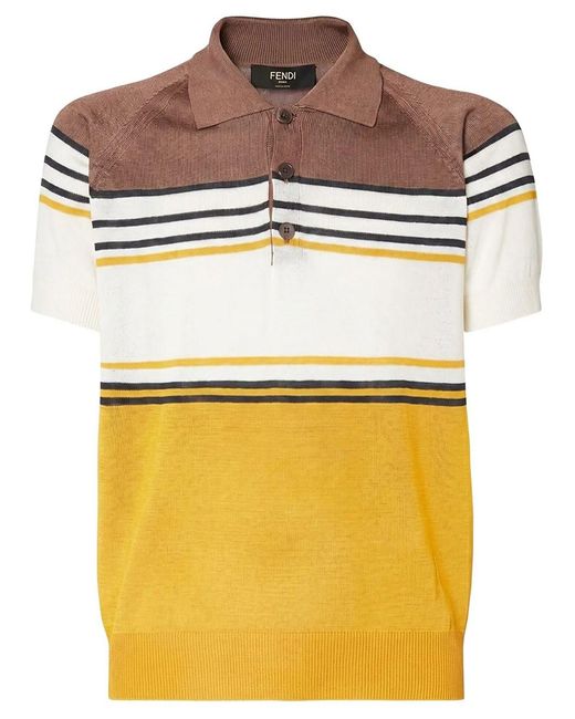 Fendi Gray Striped Viscose Polo for men