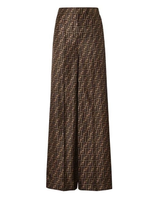 Fendi Brown Ff Silk Wide-Leg Trousers