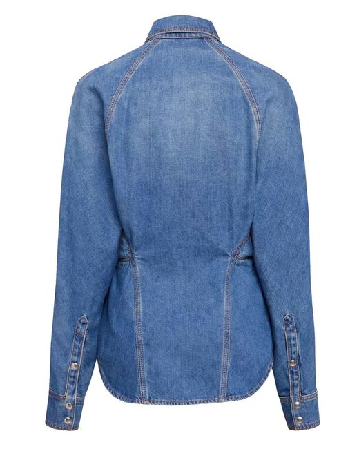 Alaïa Blue Pointed-Collar Curved Denim Shirt