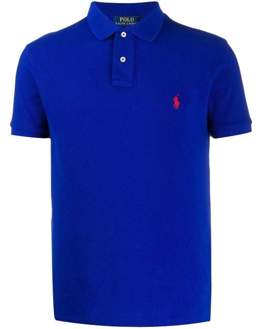 Polo Ralph Lauren Blue Man And Red Slim-fit Pique Polo Shirt for men