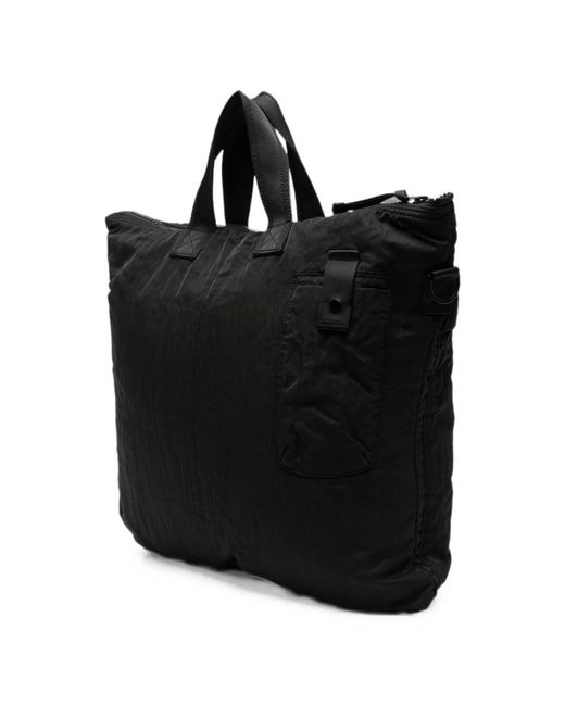 C P Company Black Lens-Detail Multi-Pocket Tote Bag for men