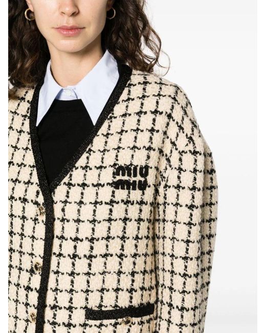 Miu Miu Black Neutral Checked Tweed Jacket