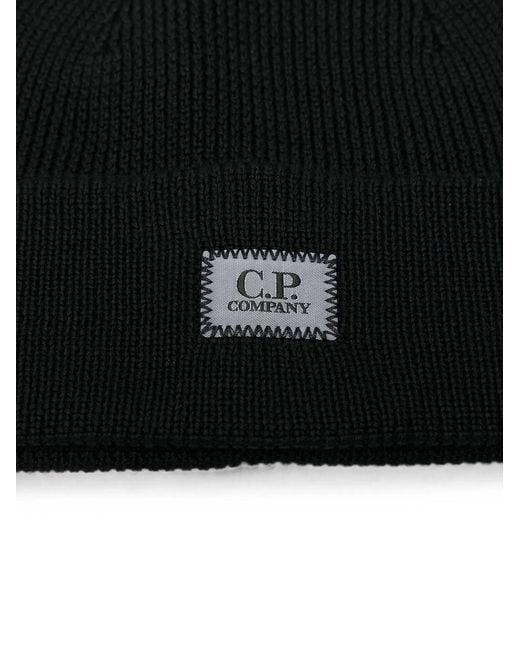 C P Company Black Beanie Logo for men