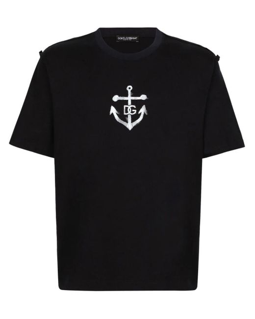 T-Shirt Con Stampa Marina di Dolce & Gabbana in Black da Uomo