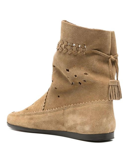 Isabel Marant Brown Woosta Suede Low Boots With Perforated-Detail